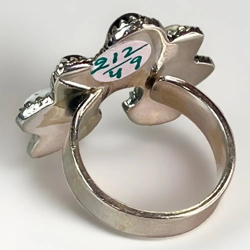 White Buffalo Turquoise Sterling Silver Naja Cluster Statement Ring Adjust Size